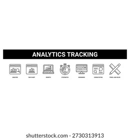Analytics Tracking web banner icon set collection solid style.