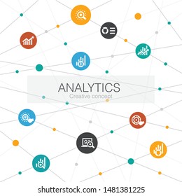analytics trendy web template with simple icons. Contains such elements as linear graph, web research, trend, monitoring icons