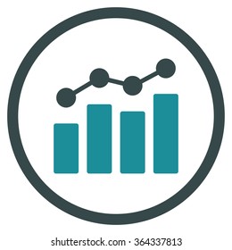 Analytics vector icon. Style is bicolor flat circled symbol, soft blue colors, rounded angles, white background.
