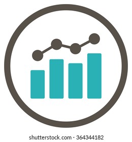 Analytics vector icon. Style is bicolor flat circled symbol, grey and cyan colors, rounded angles, white background.