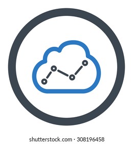 Analytics vector icon. This flat rounded symbol uses smooth blue colors and isolated on a white background.