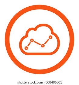 Analytics vector icon. This flat rounded symbol uses orange color and isolated on a white background.