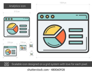 Analytics vector line icon isolated on white background. Analytics line icon for infographic, website or app. Scalable icon designed on a grid system.