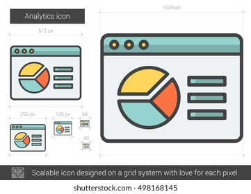 Analytics vector line icon isolated on white background. Analytics line icon for infographic, website or app. Scalable icon designed on a grid system.