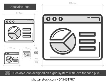 Analytics vector line icon isolated on white background. Analytics line icon for infographic, website or app. Scalable icon designed on a grid system.