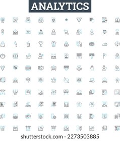 Analytics vector line icons set. Analytics, Measurement, Reporting, Statistics, Tracking, Evaluation, Metrics illustration outline concept symbols and signs