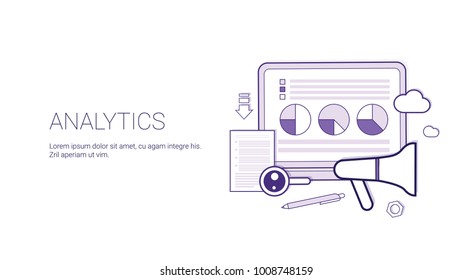 Analytics Website Search Information, Financial Business Analysis Concept Banner With Copy Space Thin Line Vector Illustration