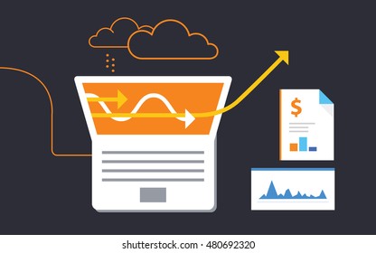 Analytics work for business. Vector illustration concept of analyzing project. Flat design.