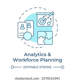Analytics and workforce planning soft blue concept icon. Staff data. Human resource management system. Round shape line illustration. Abstract idea. Graphic design. Easy to use in presentation