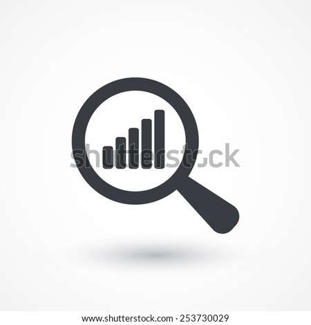 Analyze, analyse icon. Magnified Rising Bars Chart icon. Icon analyze, analyse, chart bar increase, data focus, analytics, business tool 