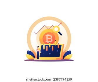 analyze bitcoin chart movements. trading and mining Bitcoin. crypto investment and blockchain technology. candlestick patterns. stocks and cryptocurrencies. illustration concept design. graphic
