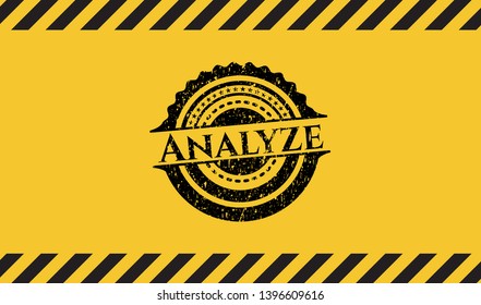 Analyze black grunge emblem inside yellow warning sign. Vector Illustration. Detailed.