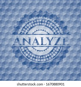 Analyze blue emblem or badge with abstract geometric pattern background. Vector Illustration. Detailed.