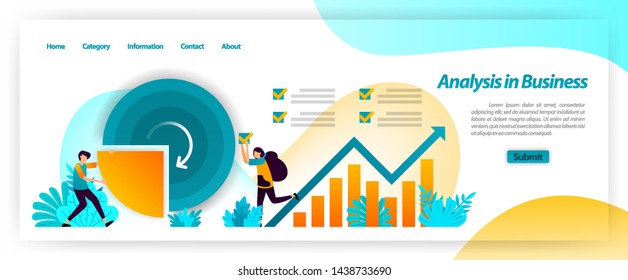 analyze business data statistic on company financial chart and plan strategies by brainstorming with teamwork. vector illustration concept for landing page, ui ux, web, mobile app, poster, banner, ads