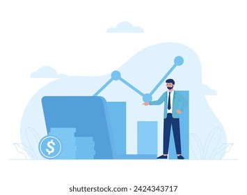 Analyze business improvements using a laptop trending concept flat illustration