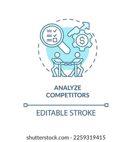 Analyze competitors turquoise concept icon. Select affiliate marketing niche abstract idea thin line illustration. Isolated outline drawing. Editable stroke. Arial, Myriad Pro-Bold fonts used