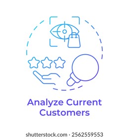 Analyze current customers blue gradient concept icon. Work with actual base. Audience behavior research step. Round shape line illustration. Abstract idea. Graphic design. Easy to use in presentation