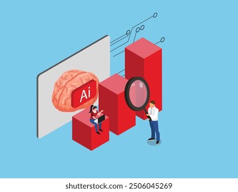 Analyze data and predict future trends, decision-making AI Technology 3d isometric vector illustration