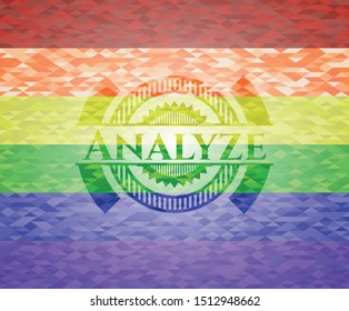 Analyze emblem on mosaic background with the colors of the LGBT flag