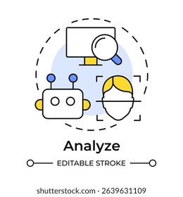 Analyze events multi color concept icon. Physical security ecosystem. Evaluating data from detection systems. Round shape line illustration. Abstract idea. Graphic design. Easy to use in booklet