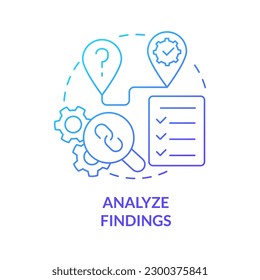 Analyze findings blue gradient concept icon. Data control process. How to conduct causal research abstract idea thin line illustration. Isolated outline drawing. Myriad Pro-Bold font used