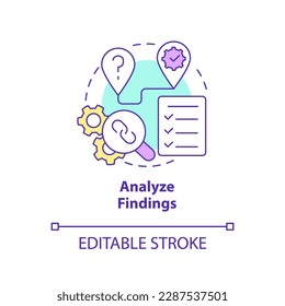 Analyze findings concept icon. Data control. How to conduct causal research abstract idea thin line illustration. Isolated outline drawing. Editable stroke. Arial, Myriad Pro-Bold fonts used
