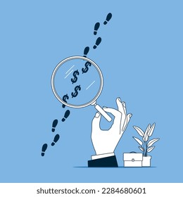 Analyze footprints track with dollar sign. Modern vector illustration in flat style