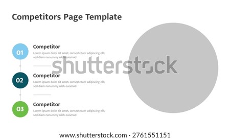 Analyze market competitors with this clean presentation template, featuring a numbered list for key information and a large content area.