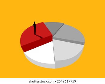 Analisar participação de mercado. Empresário pensando no gráfico circular Vetor