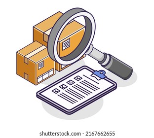 Analyze package shipments in isometric illustration