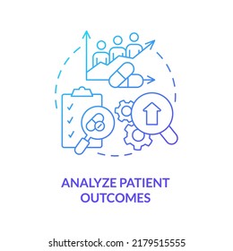 Analyze Patient Outcomes Blue Gradient Concept Icon. Improving Quality Of Healthcare Abstract Idea Thin Line Illustration. Medical Treatment Impact. Isolated Outline Drawing. Myriad Pro-Bold Font Used