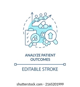 Analysieren Sie die Ergebnisse der Patienten türkisfarben Konzept Symbol. Verbesserung der Qualität des Gesundheitswesens abstrakte Idee dünne Illustration. Einzeln Umrisszeichnung. Bearbeitbarer Strich. Arial, Myriad Pro Fett Schriftarten verwendet