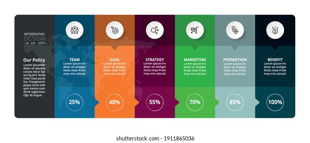 Analizar y planificar un informe de trabajo o negocio a través de un formato de porcentaje con un diseño infográfico de vector rectangular.