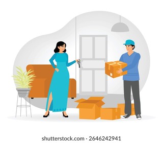 Analyze Property Growth Trends and Profits. Real estate agent with a man and his child negotiating about purchasing a house. Handshake between mortgage lender and client.  Real estate broker concept.