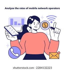 Analyze the rates of mobile network operators to optimize your expenses. Useful guidance for efficient household budgeting and economy. Family budget expenses management. Flat vector illustration