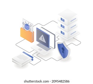 Analyze Server Bugs And Viruses In Isometric Illustration