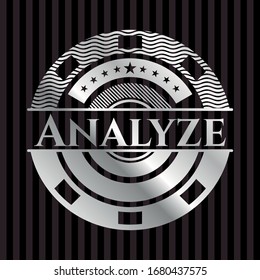Analyze silvery shiny emblem. Vector Illustration. Mosaic.