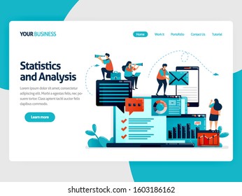 Analyze statistic and data on company report. Laptop dashboard for accounting job. Optimize mobile digital services for work. Flat vector illustration for landing page, website, mobile, poster, flyer