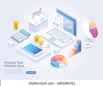 Analyze website application development vector isometric illustrations.
