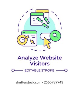 Analyze website visitors multi color concept icon. Behavior and demographics of online customers. Round shape line illustration. Abstract idea. Graphic design. Easy to use in presentation
