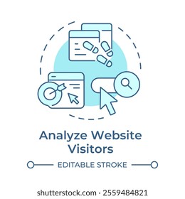 Analyze website visitors soft blue concept icon. Behavior and demographics of online customers. Round shape line illustration. Abstract idea. Graphic design. Easy to use in presentation