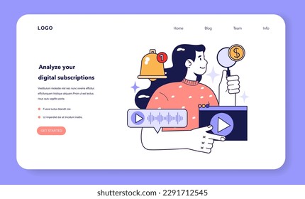 Analyze your digital subscriptions to optimize your expenses. Useful guidance for efficient household budgeting and economy. Family budget expenses management. Flat vector illustration