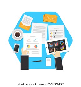 Analyzes data. Data analysis. Business finance. Financial consultant.
