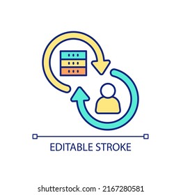 Analyzing big data in real time RGB color icon. Extracting valuable information. Data processing and storage. Isolated vector illustration. Simple filled line drawing. Editable stroke. Arial font used