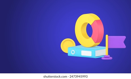Análisis de la empresa de trabajo de comprobación de beneficios con documentos de carpeta y la marca de gráfico redondeado marca icono 3d Ilustración vectorial isométrica. Planificación de un informe de lluvia de ideas con diagrama analítico y moneda