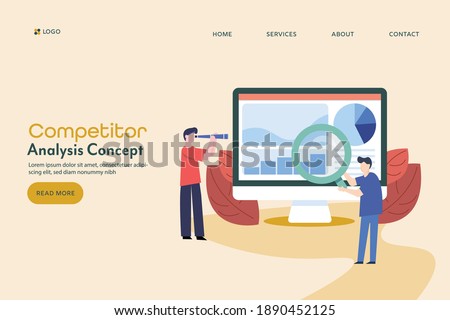 Analyzing competitor data, competitor analysis, developing marketing strategy, Market research - conceptual vector landing page template