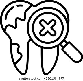 analyzing damaged teeth concept, Magnifying glass with Cross Sign and Bad tooth vector icon design, Dentistry symbol,Health Care sign, Dental instrument stock illustration 