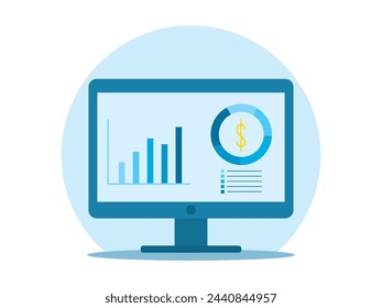 Analyzing data, charts and diagrams. Statistics financial management concept vector. Illustration can use for infographics, poster, web banner. Illustration isolated on white background. 
