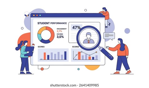 Analyzing Data Insights Visual Representation with Statistics Charts Graph Report and Magnifying Glass