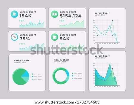 Analyzing data in real time ui dashboard chart set. Digital tools to monitor business trends. Financial presentation. Pitch deck. Graph layout presentation slides. Data visualization